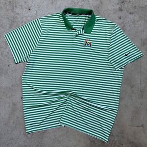 Nike Golf Polo Shirt Dri-FIT Striped Miami Marlins Logo Green‎ XXL